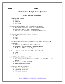 Einstein Multiple Choice Worksheet