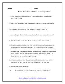 Maxwell Short Answer Worksheet