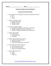 Kepler Multiple Choice Worksheet