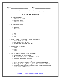 Pasteur Multiple Choice Worksheet