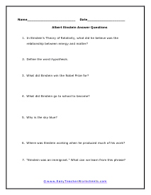 Einstein Short Answer Worksheet