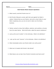 Fischer Short Answer Worksheet