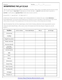 pH Scale Worksheet