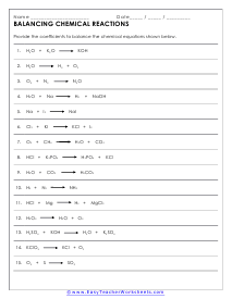 Balancing Reactions Worksheet