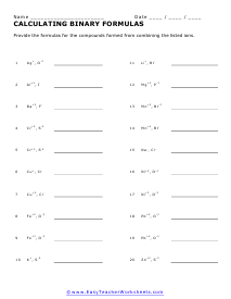 Binary Formula Worksheet