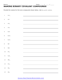 Naming Binary Covalent Compounds Worksheet