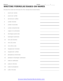 Writing Formulas Worksheet