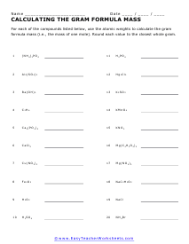 Gram Formula Mass Worksheet