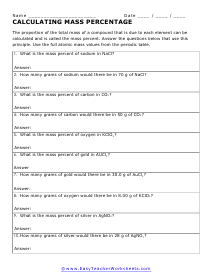 Percentage Mass Worksheet