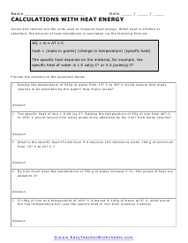 Heat Energy Worksheet