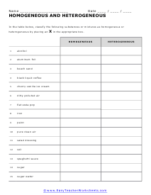 Homogeneous or Heterogeneous Worksheet