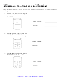 Colloids, Solutions, and Suspensions Worksheet