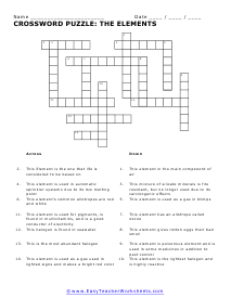 Elements Crossword Worksheet