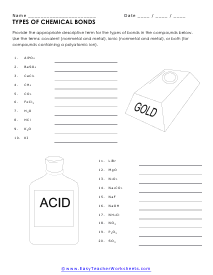 Types of Chemical Bonds Worksheet