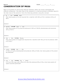 Conservation of Mass Worksheet