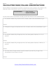 Calculating Mass and Volume Worksheet