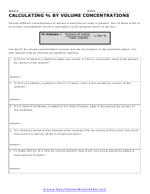 Calculating Percentage By Volume Worksheet