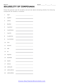 Solubility Worksheet