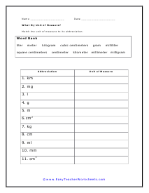 Unit of Measure Worksheet