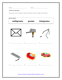 Units of Weight Worksheet