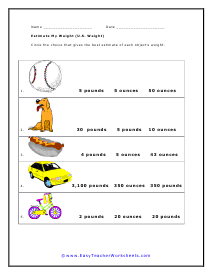 U.S. Weight Worksheet