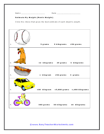 Baseball Weight Worksheet