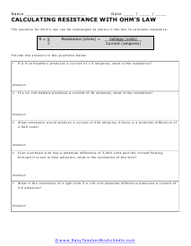 Calculating Resistance Worksheet