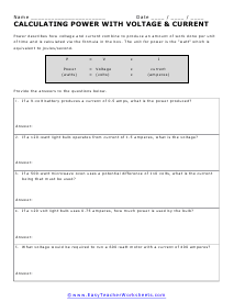 Calculating Power Worksheet