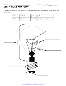 Parts of a Light Bulb Worksheet
