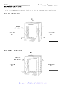 Electric Transformers Worksheet