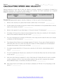 Speed, Velocity, and Acceleration - Worksheet, Printable and Distance  Learning