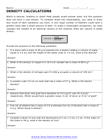 Density Worksheet