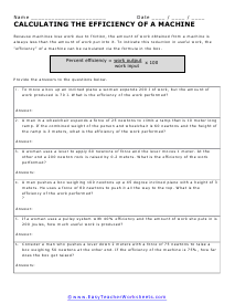 Efficiency of Machines Worksheet