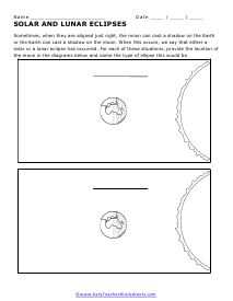 Solar and Lunar Eclipse Worksheet