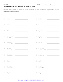 Atoms in a Molecule Worksheet