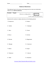 Valence Electrons Worksheet