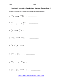 Predicting Nuclear Decay Products Worksheet