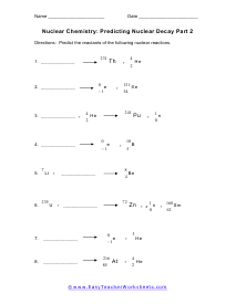 Predicting Nuclear Decay Reactants Worksheet