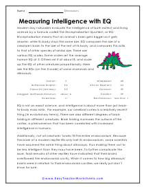 Intelligence Reading Worksheet