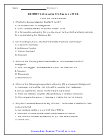 Intelligence Question Worksheet