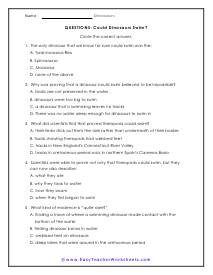 Swimming Question Worksheet