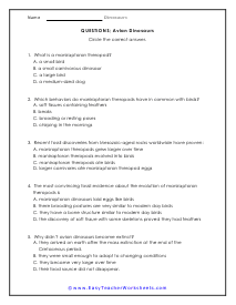 Avian Question Worksheet