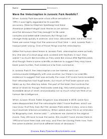 Velociraptors Worksheet