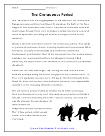 Cretaceous Period Reading Worksheet