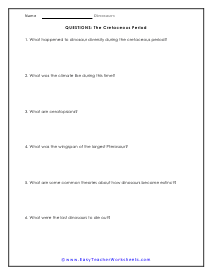 Cretaceous Questions Worksheet