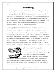 Paleontology Reading Worksheet