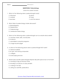 Paleontology Question Worksheet