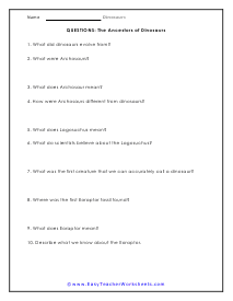 Ancestors Question Worksheet