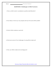 DNA Forensics Question Worksheet