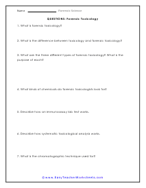 Toxicology Question Worksheet